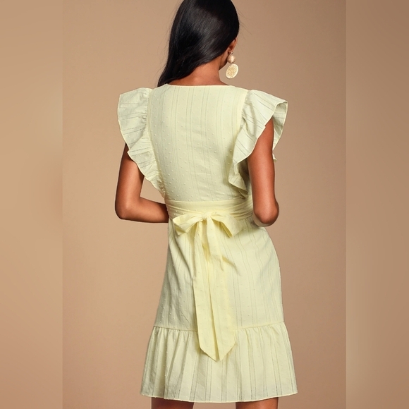 Lulus Yellow Swiss Dot Button - Front Mini Dress, Size S - Picture 4 of 10